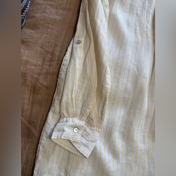 Cynthia Rowley linen Cream and Gold Linen popover Tinic top - Picture 6 of 9